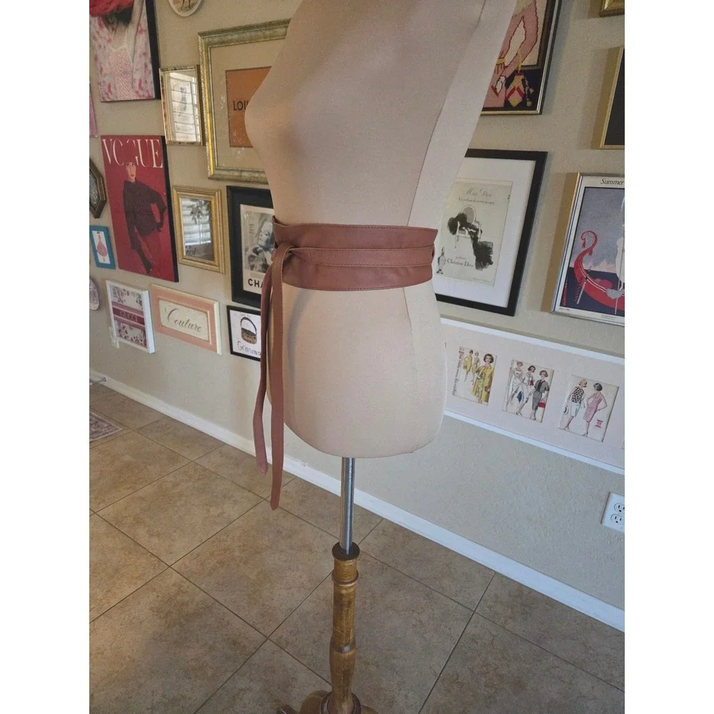 Tan Leather Obi Wrap Belt Wide Waist Cinch Tie Accessory One Size